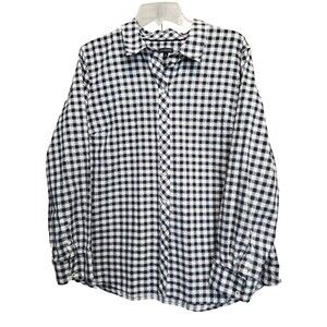 Talbots Cotton Blend Black Textured Plaid Long Sleeve Button-Up Shirt Size XL